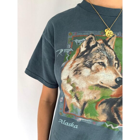 90s vintage animal wolf alaska graphic single stitch short sleeved tee shirt - Picture 7 of 10